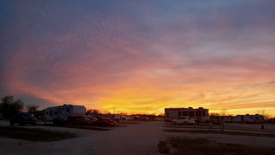 Winter sunset at Lake Point RV Resort in Valley View Texas